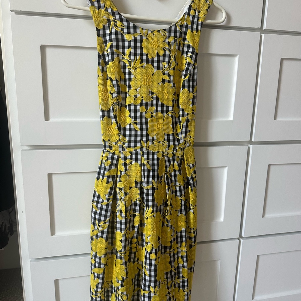 1901 Yellow Floral Checkered Midi Dress